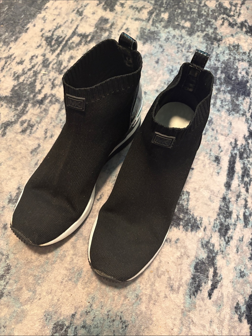 Michael Kors Black Knit Sock Sneakers with White Accent Sole